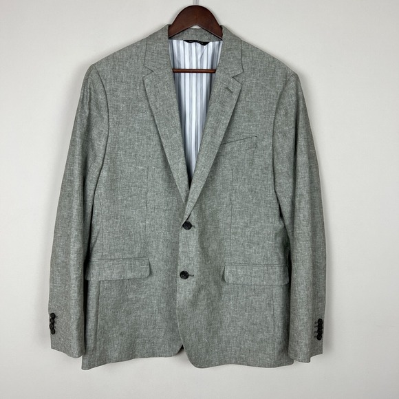 Banana Republic Blazer Jacket Sport Coat Mens 44R‎ Green Gray Linen Standard Fit